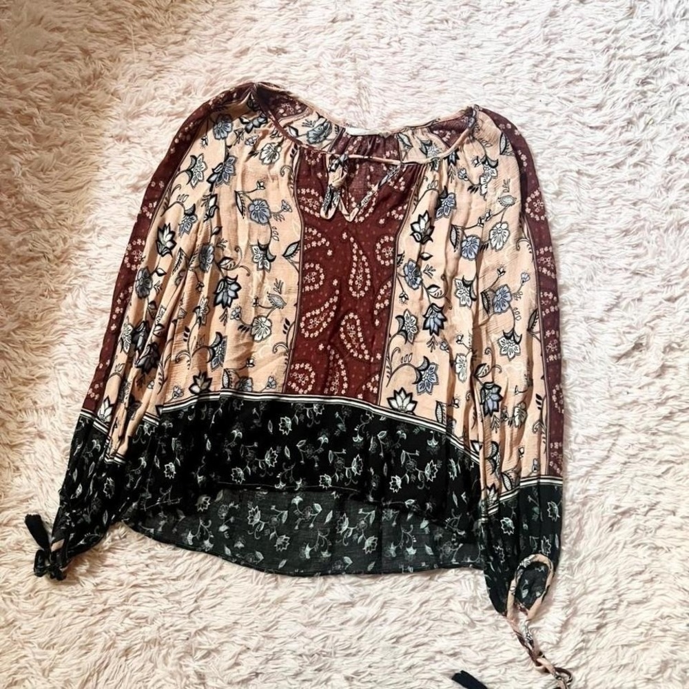 Patchwork Bohemian Oversized Flowy Whimsical Top Womens M Hippie Granola Indie